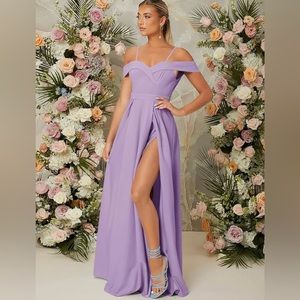 SHEIN Belle Cold Shoulder Split Thigh Dress